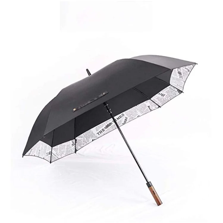 golf umbrella square wood handle custom logo newspaper print windproof 27 inch 30 inch automatic open straight umbrellas