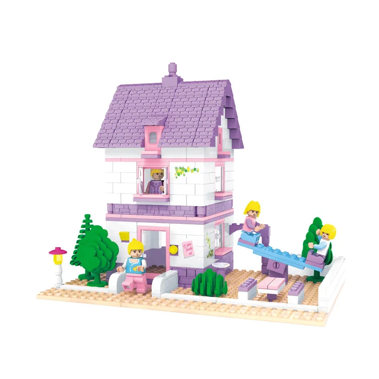 cheap girl plastic fairyland house colorful happy castle building brick toy for sale