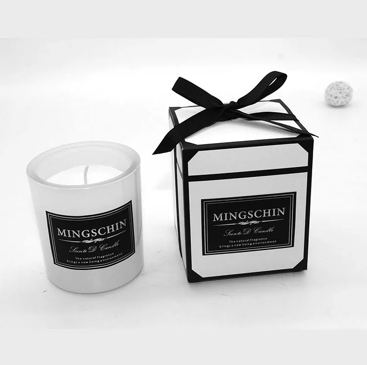 Luxury Candle Set White Frosted Glass jar and Box Scented Soy Wax Candle