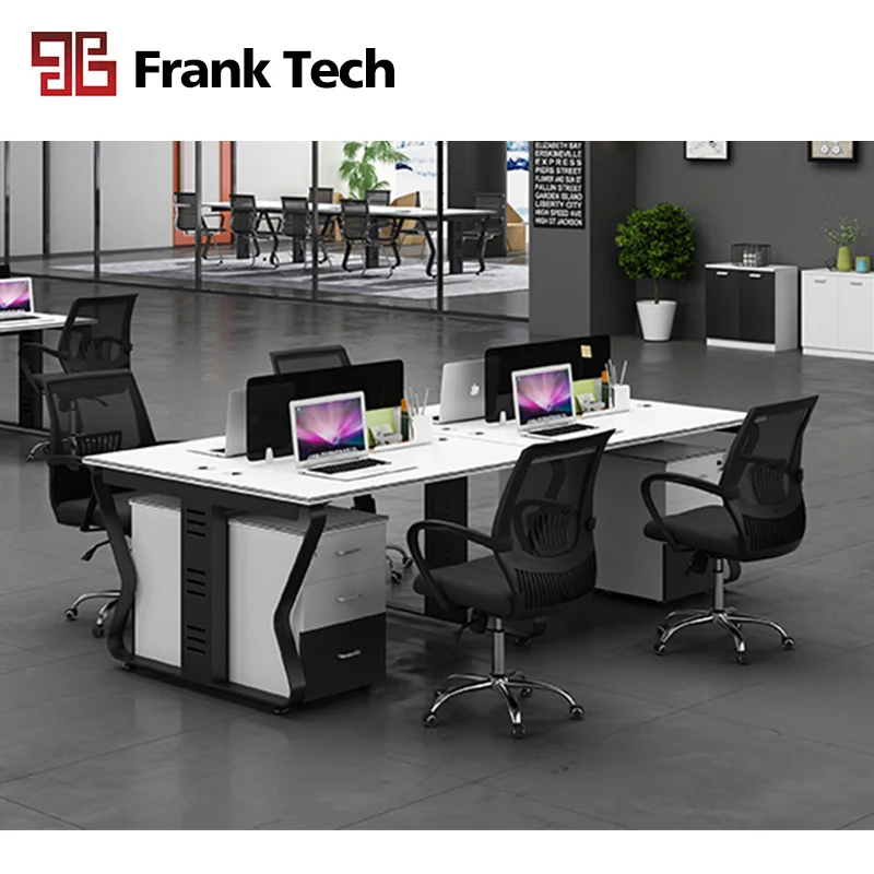 White and Black aluminum partition 4 seat office workstation cubicle