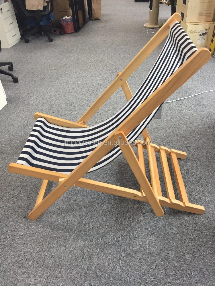 Stripe Wooden Foldable Beach Sling Chair