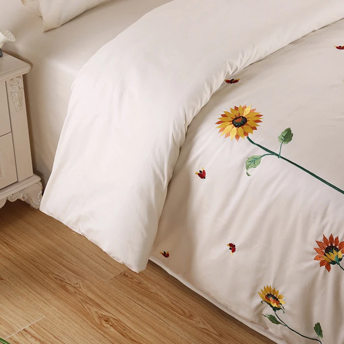 Zhejiang MH Hot sale 100% cotton fabric 4 pieces Handmade embroidery bed cover