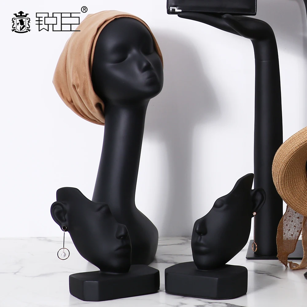 UK Warehouse Black Mannequin Head For Wigs Hat Display Stand Long Neck Mannequin Fiberglass Mannequin Head Jewelry Display Rack