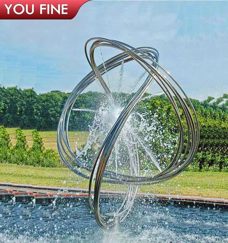 Outdoor Garden Modern Art Large Metal Ring Statue Stainless Steel Water Fountain