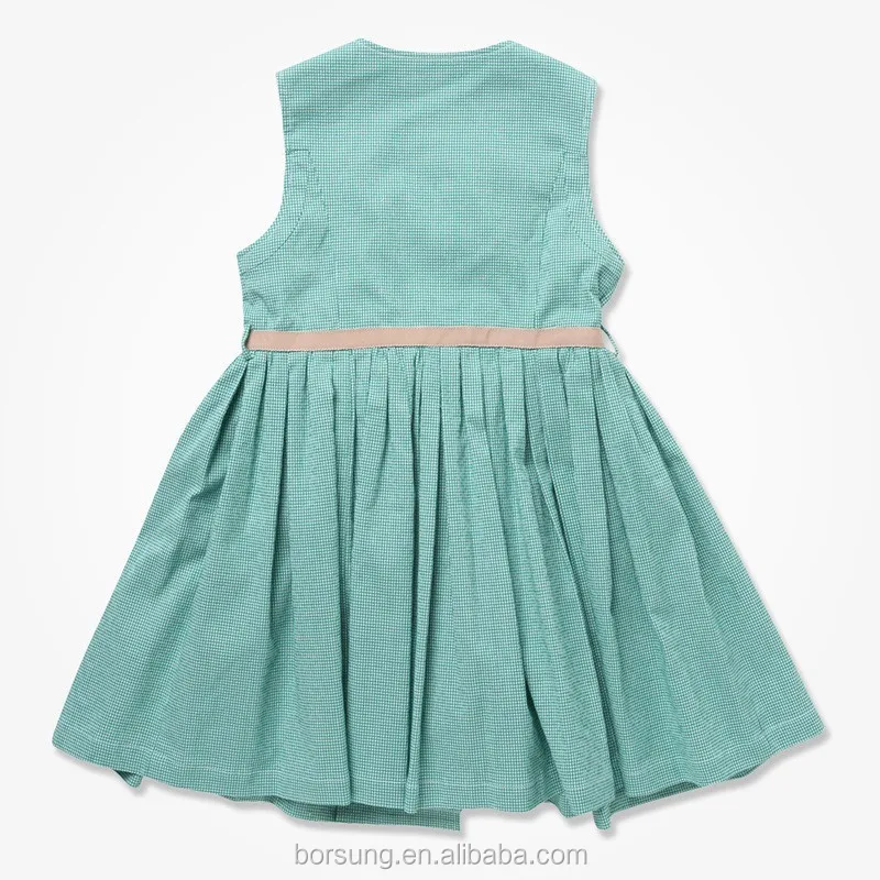 Korean Children Long Latest Frocks Designs Mint Green Plaid Teenage Girls Cotton Fashion Summer Girls Dress