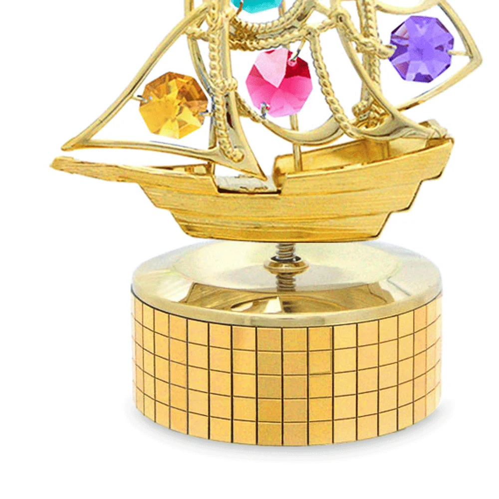 Crystocraft High quality gold plated sailboat decorated with Brilliant Cut Crystals music box for girlfriend gift