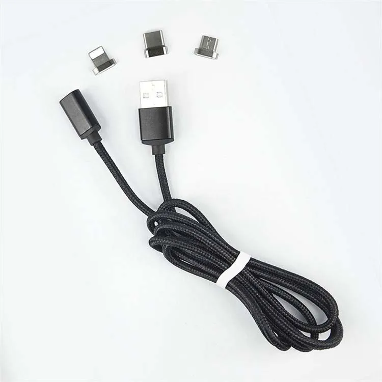 Hot Amazon Light Micro Type C Multi 3 in 1 Nylon Braided Automatic Adsorption Magnetic USB Charging Data Cable for Cell Phones