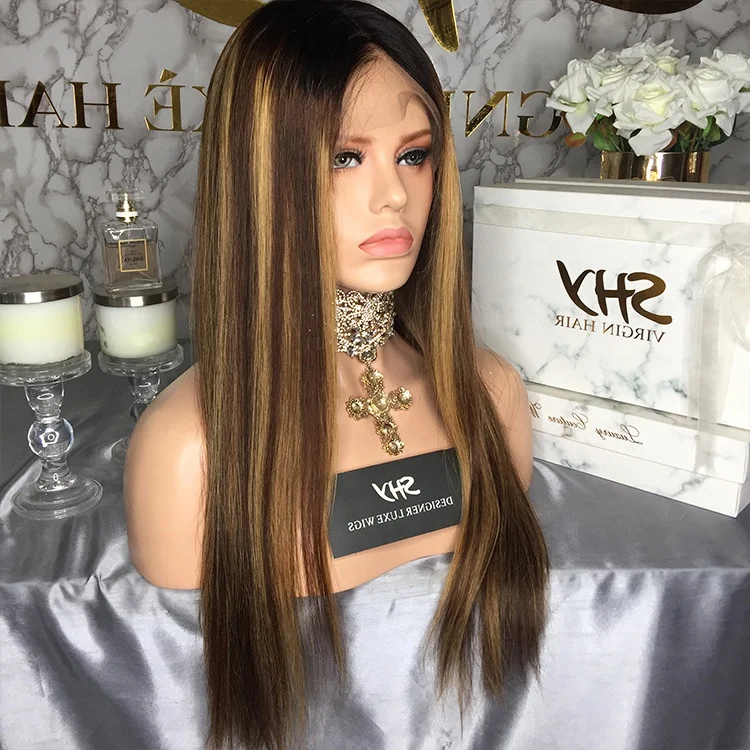 
Wholesale Ombre Blonde SHY Wig Brazilian Virgin Hair Full Lace Wig With Highlights raw indian lace wig 
