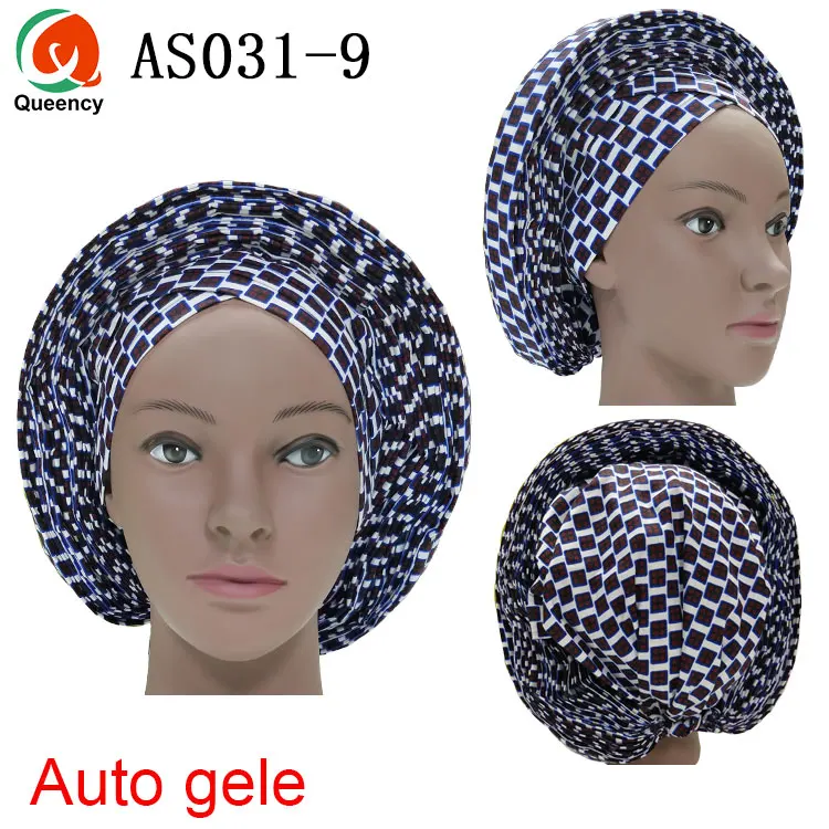 Queency New Designs African Wrap Head Auto Gele With Ankara Elegant Headtie Wax Print Styles Gele