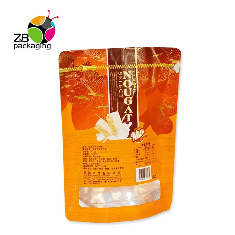 Custom design sweet candy nougat packaging bag custom printed heat seal plastic bag with zip lock