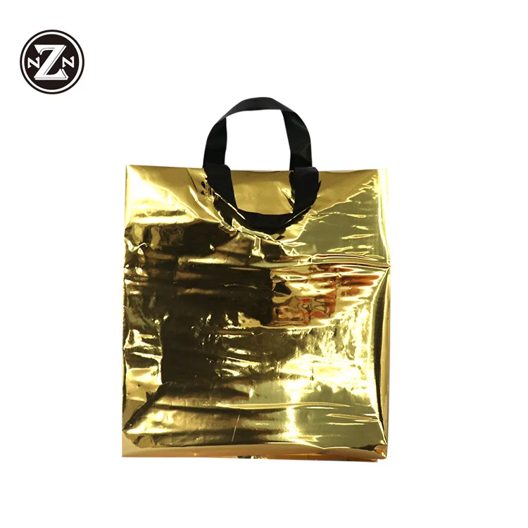 custom printed eco friendly gold plastic polythene punching pvc plastic shopping carry gift bag with handle