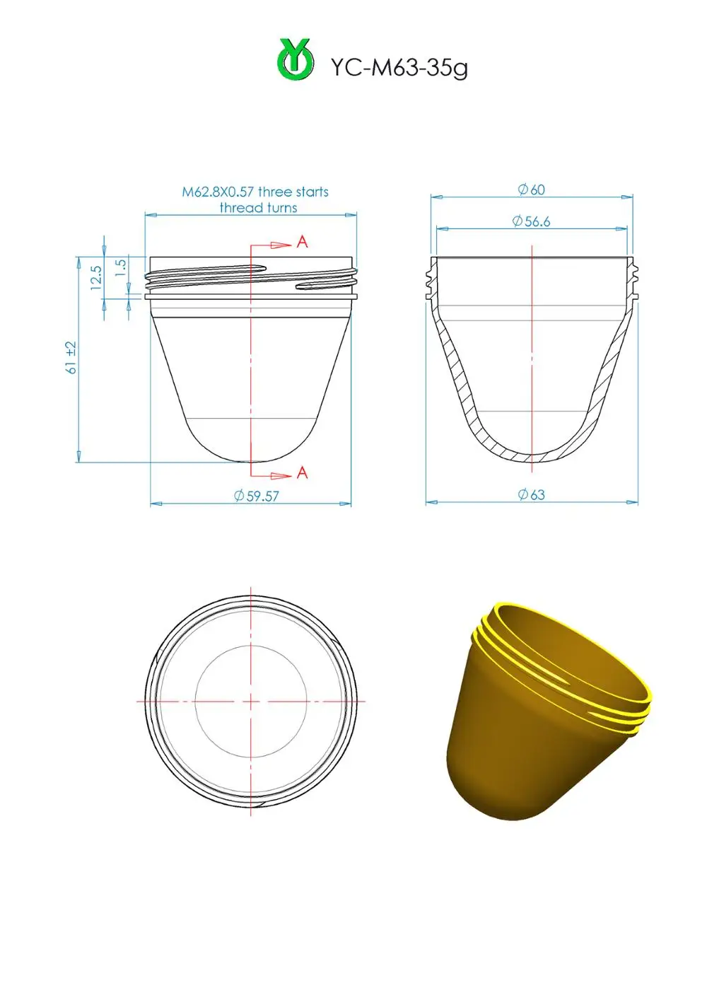 63mm 35g for 250-400ml food jar preform China supplier PET jar preform