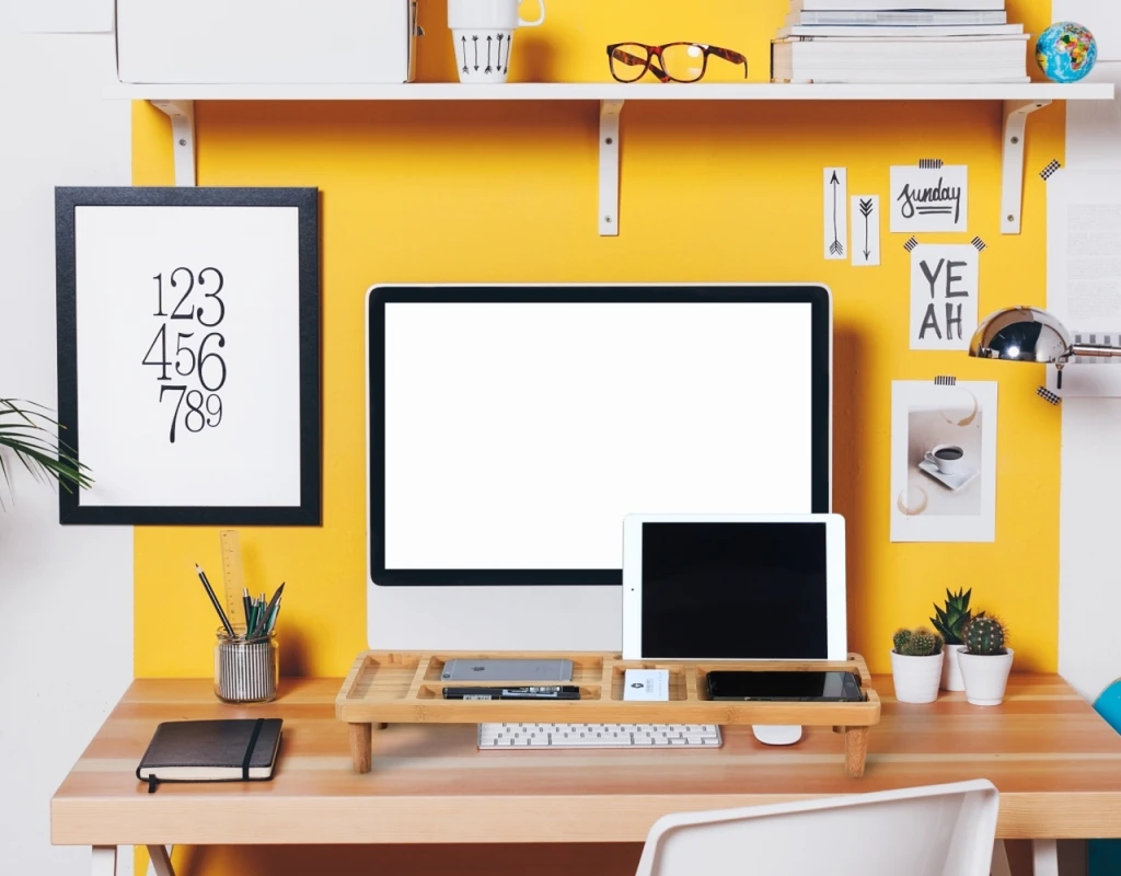 Home office Bamboo Keyboard Storage  Organizer for Tablets and Desktop Gadgets