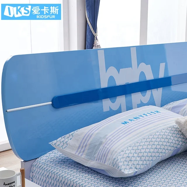 Оптовая цена, блестящий лаковый дизайн, детская кровать, синий комплект мебели для спальни для детей