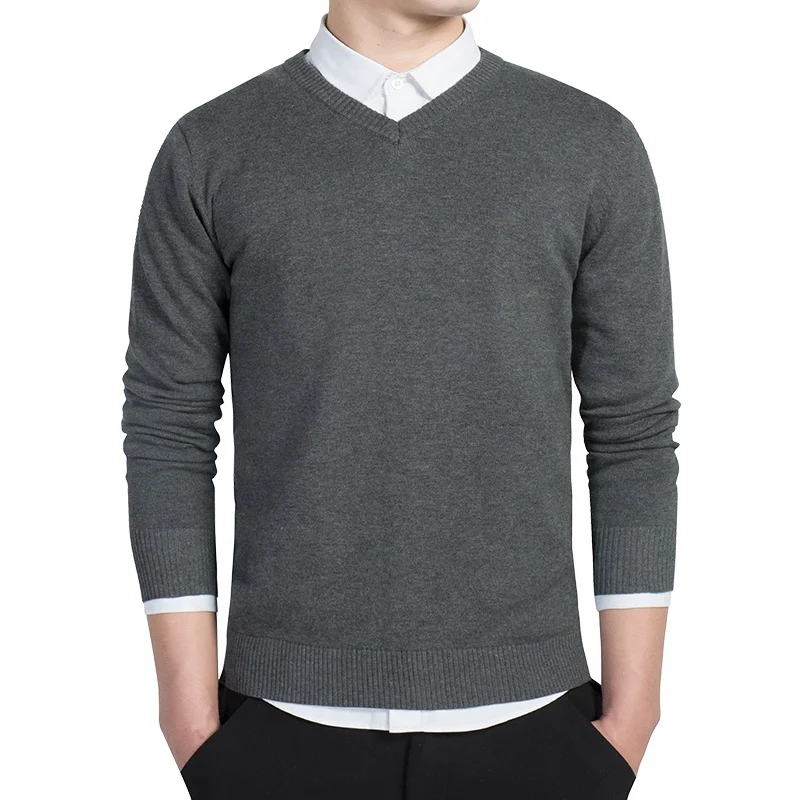 Spring Autumn Thin Formal Knitted Basic V Neck Sweater Men