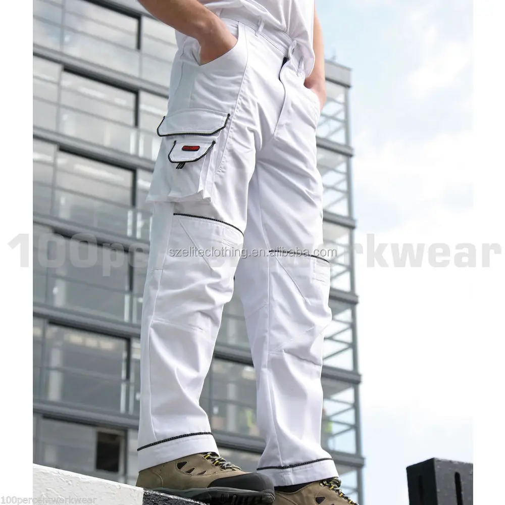 custom made heavy-duty baggy white mens cargo pants with side pockets