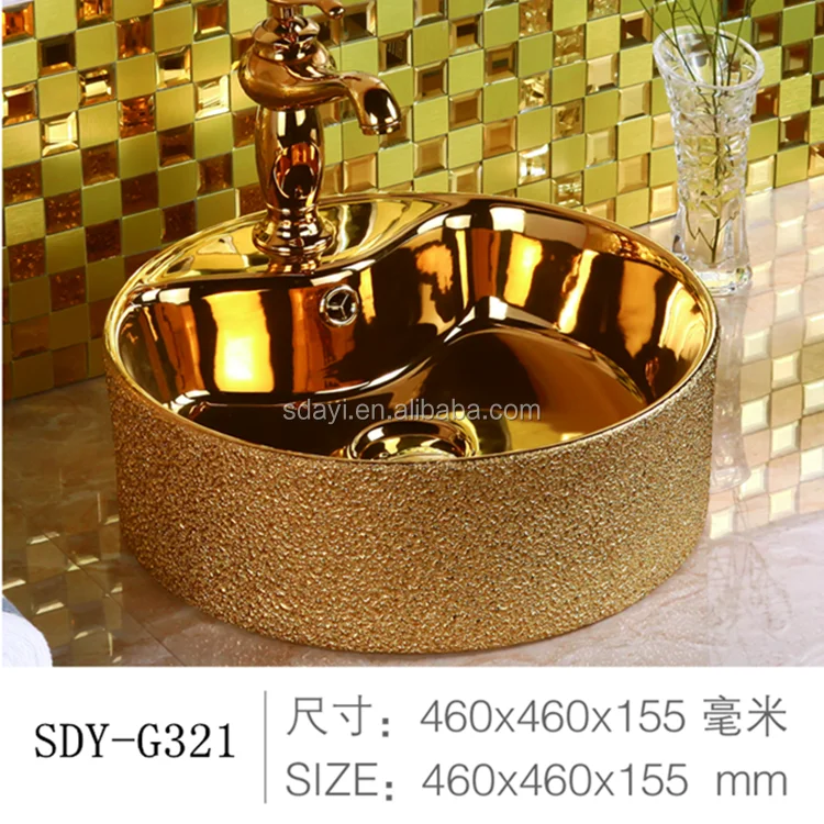 
Ceramic gold color wash basin golden sink bathroom 