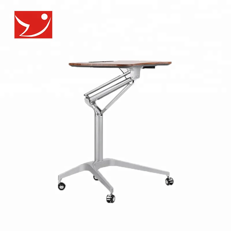 
Mobile wooden foldable laptop standing desk on wheels 