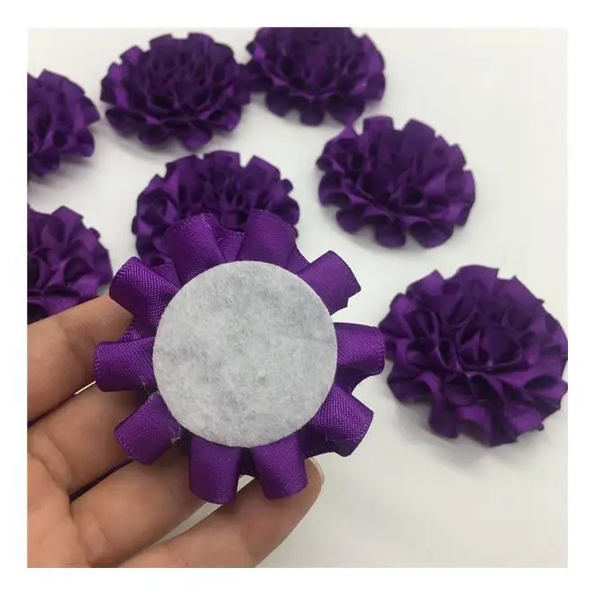 50Mm Deep Purple Small Satin Flowers Satin Ribbon Flowers Carnations Flower Diy With Appliques Craft Trim Wedding Supplies