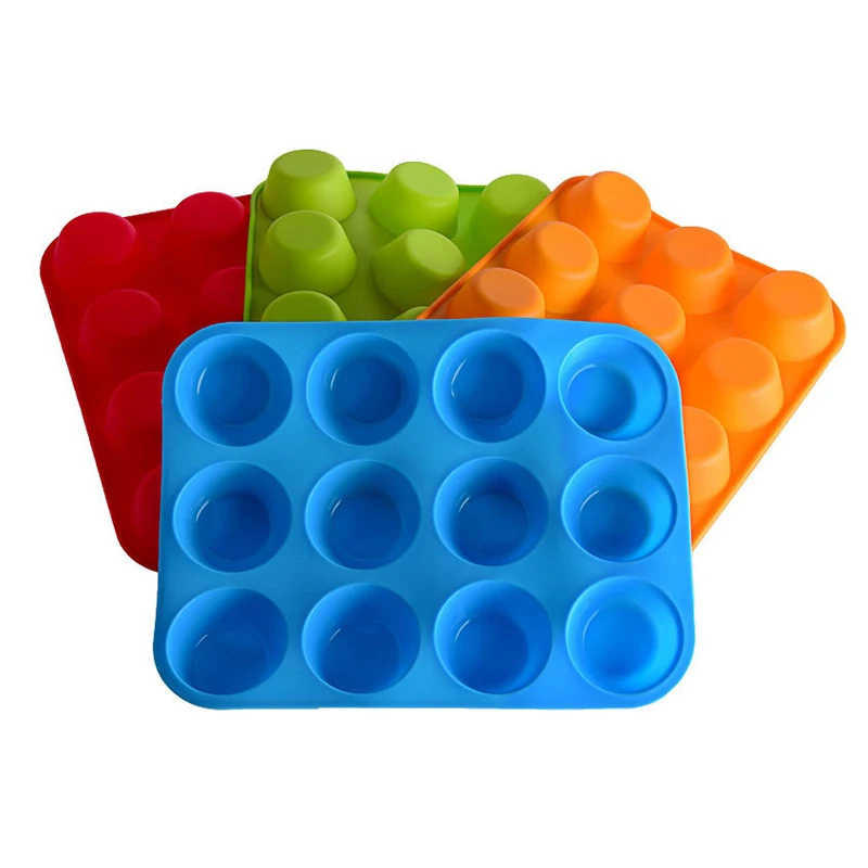 Hot sale 12 holds silicone round cake baking mold muffin pan silicone pastry bakeware pan