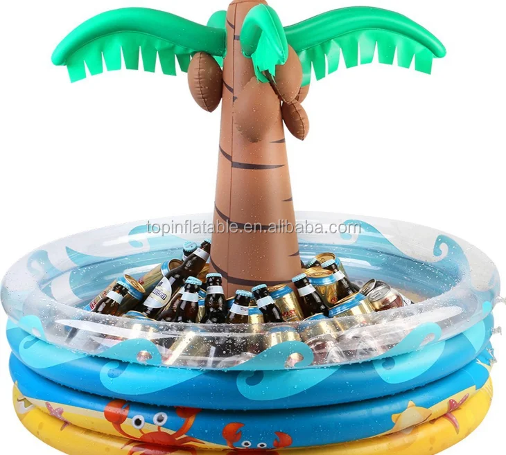 2 in 1 swimming pool beach party carnival inflatable palm tree floating ice soft drink beer can cup cooler