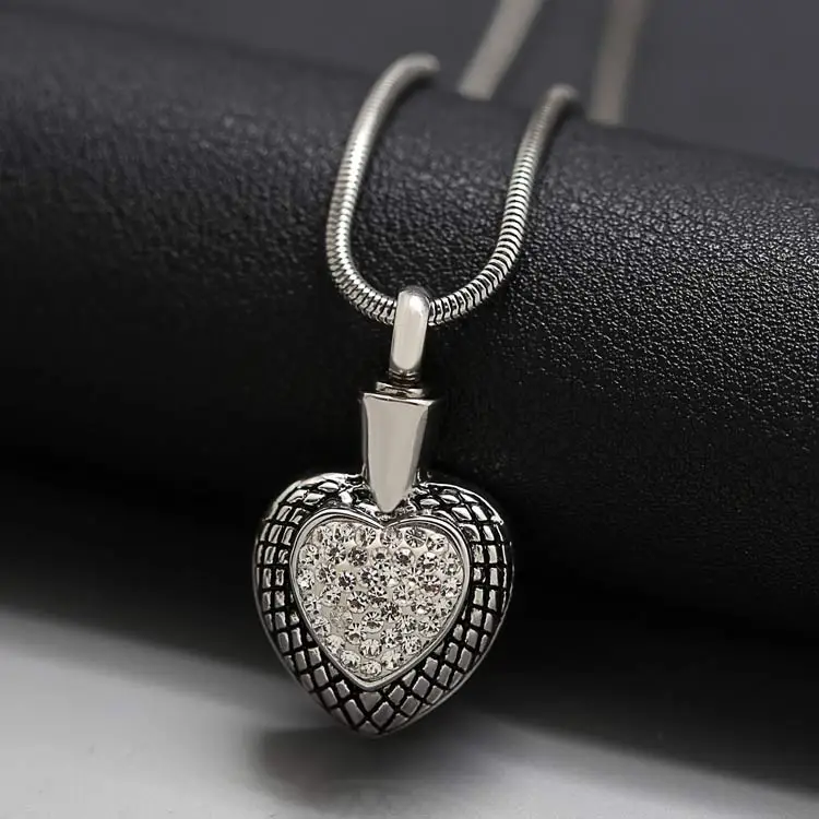 Cremation Necklace for Ashes Vintage Stainless Steel Heart Keepsake Urn Pendants Memorial HeartJewelry