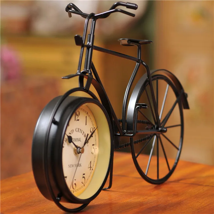 Retro Metal Bike Vintage Bicycle Standing Table Desk Mute Clock