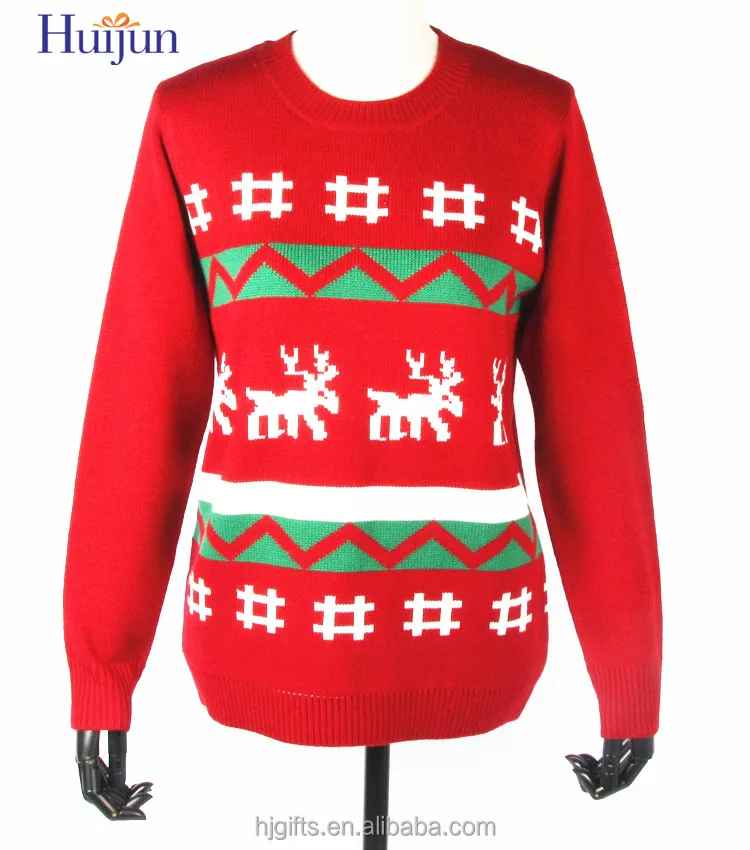 Wholesale customized Knitted Sweater Jumper Creative acrylic fibers red Christmas dress cartoon sweater ladies gifts for adult