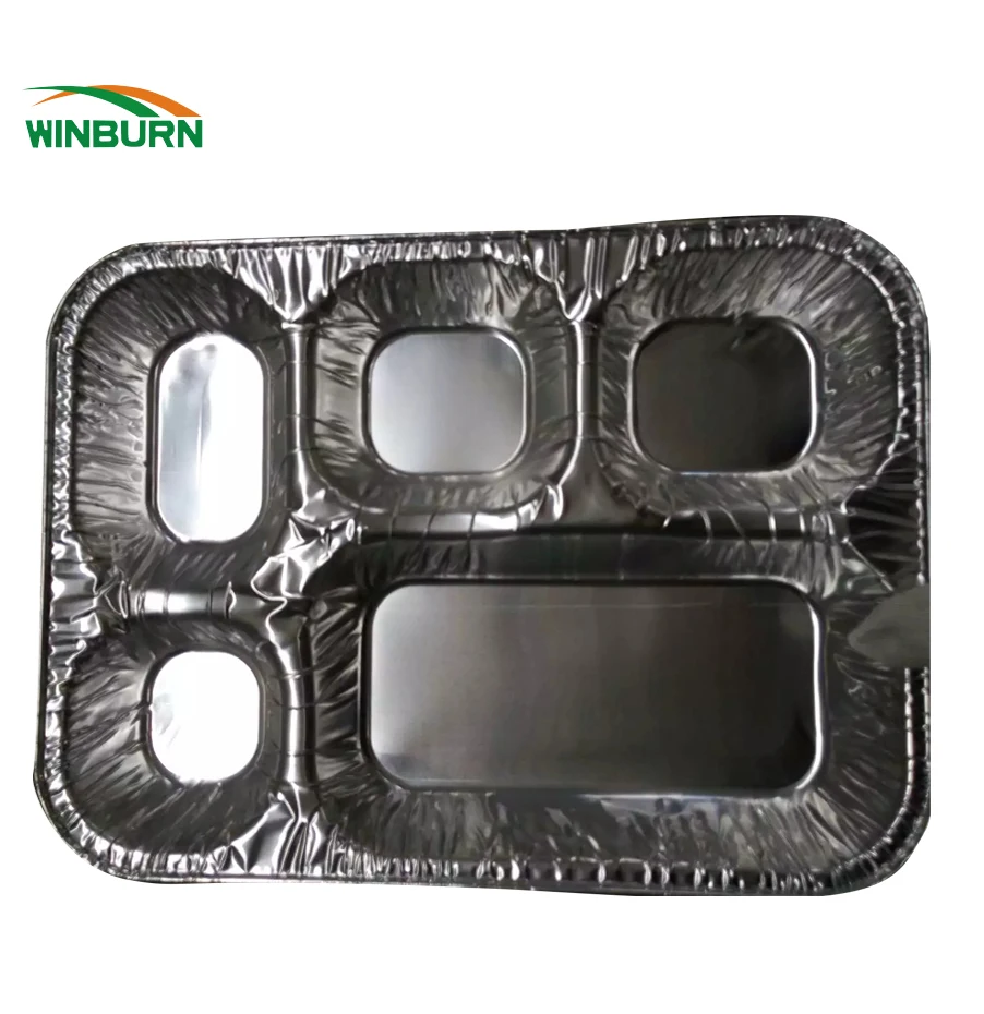 5 compartment aluminium foil tray with lid