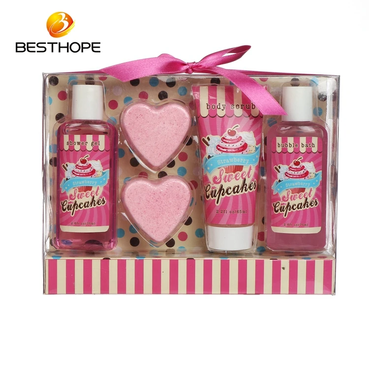 High quality oem shower gel bubble bath body scrub sponge set promotional bath spa gift set in paper box