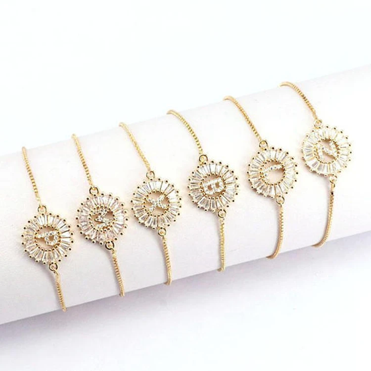 Fashion Women Jewelry Gold Chain Micro Pave Zircon Letter Bracelet Charm Initail Bracelets