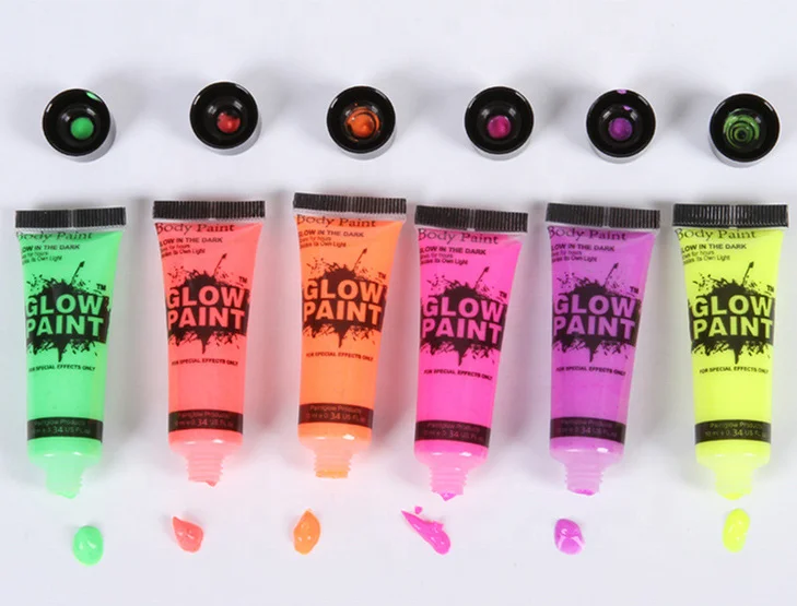 Non-toxic safe soft tube neon fluo face body paint in UV light blacklight for costume party makeup paint