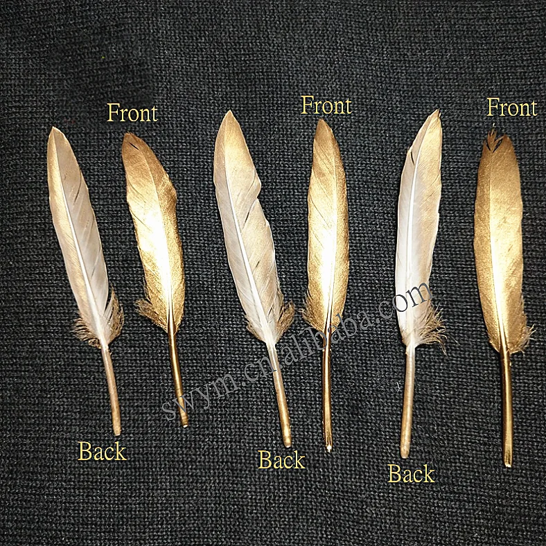 Factory Supply DIY Decoration Gold Painted Goose Plume Feather Wholesale Metallic Gold Glitter Feathers