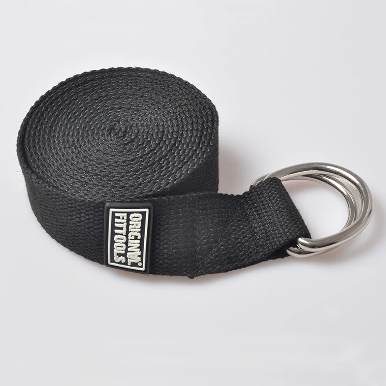 Double D-ring Polyester- Cotton Exercise Yoga Stretching Strap Belt with logo Customized