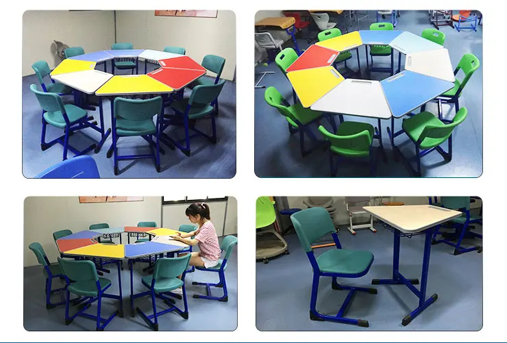 collaborative school furniture group trapezoid kids study table chair