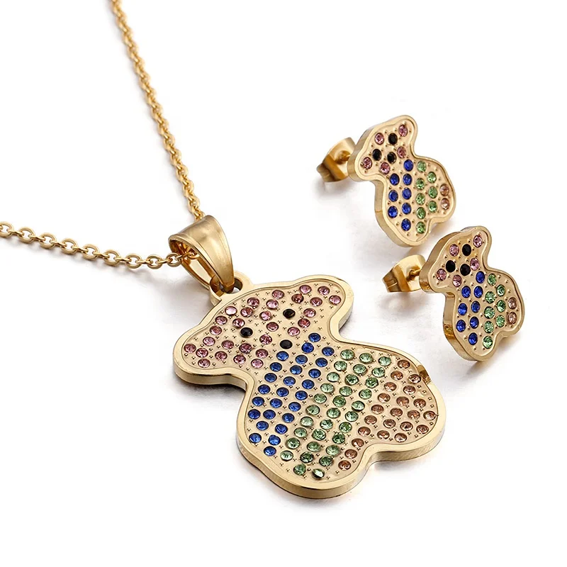 High Fashion Personalized Wedding Bridal Colored Cz Stone Gold Diamond Jewellery Set