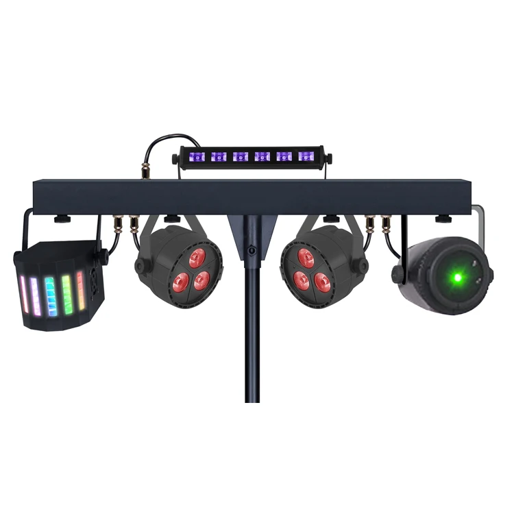 4-in-1 Par Can + UV Bar +Derby +Laser Complete Effect Light System Portable DJ Lighting Package