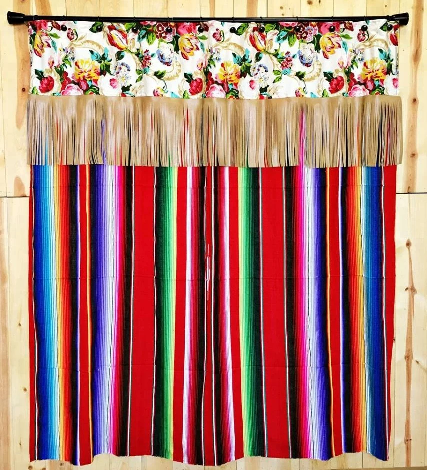 JUNSHI Personalized Serape Leopard Tassel Shower Curtains Rainbow Fringe Shower Curtains