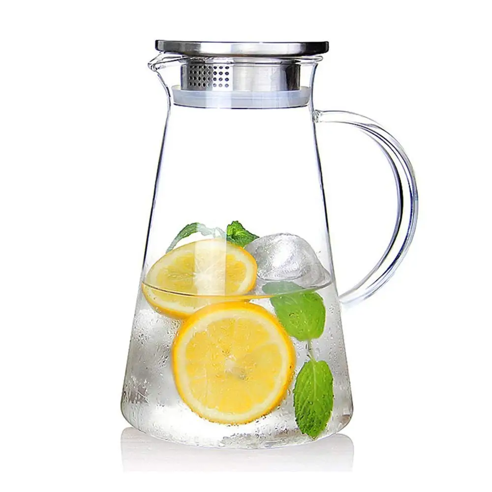 2000ml Clear Borosilicate Glass Water Pitcher Carafe Jug With Stainless Steel Lid For Homemade Juice