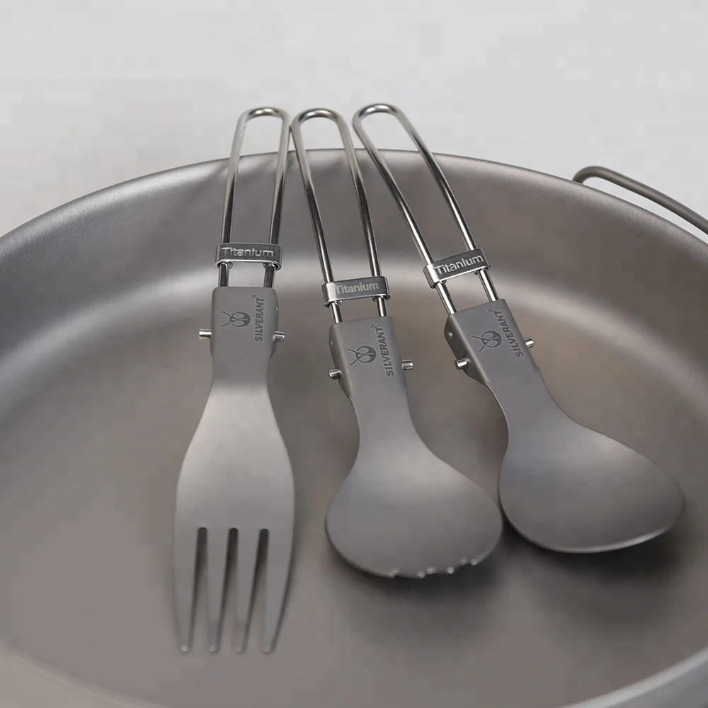 Ultralight Eight-piece Outdoor Camping Titanium Food Set Camping Equipment Cookware Folding Handle Pan Bowl Knife Spork Tools