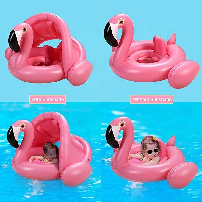 Baby Pool Float with Canopy,Flamingo Inflatable, Swimming Ring Swimming Pool Sunshade Toys for Baby