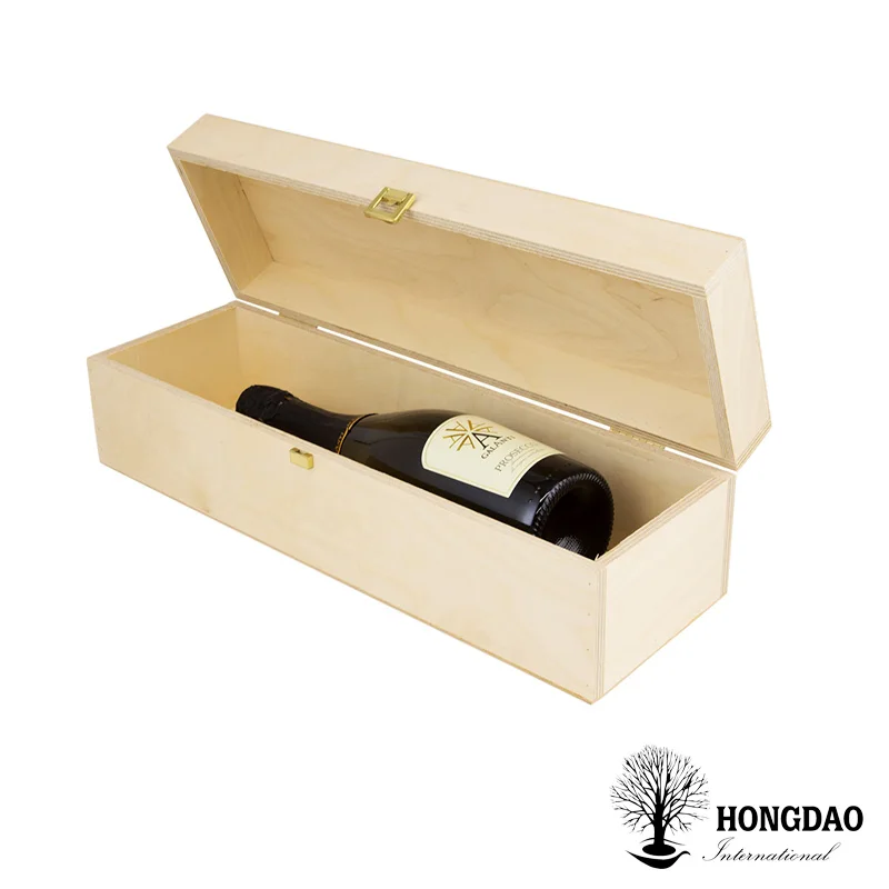 
HONGDAO custom made hot sale unfinished pine wood box single wine gift packaging wooden box 