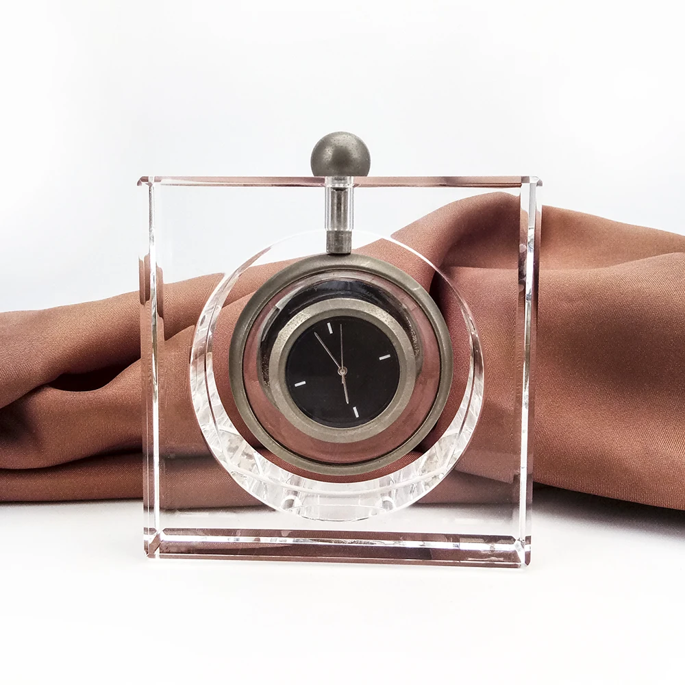 
Custom Engraved Block Clear Glass Small Crystal Desk Clock For Souvenir Gift. 