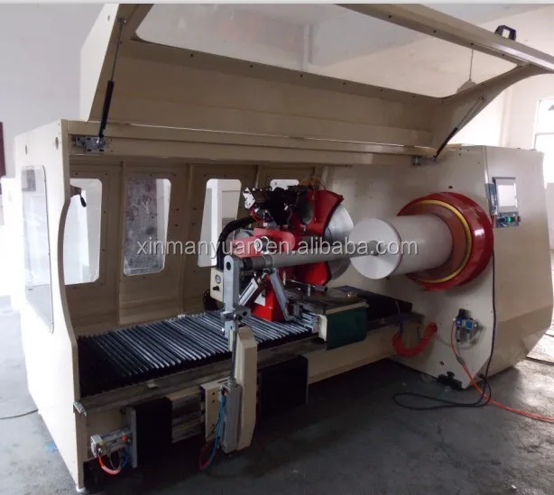 Huge type automatic roll slitter or cutter for textiles, nonwoven, fiberglass fabric rolls. Tapes & ribbons.