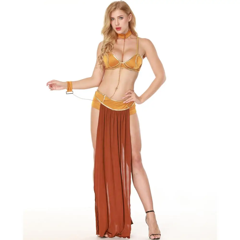 New Sexy Halloween Costume Adults Cosplay Egyptian Golden Cleopatra Costume