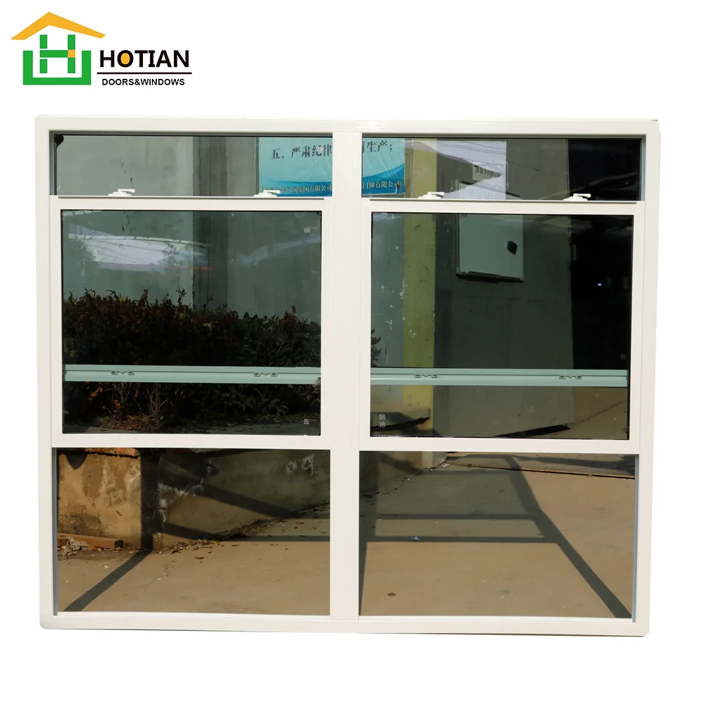 UPVC Hung Windows American Style PVC Hung Double Temper Glass Glaze Hurricane Windows