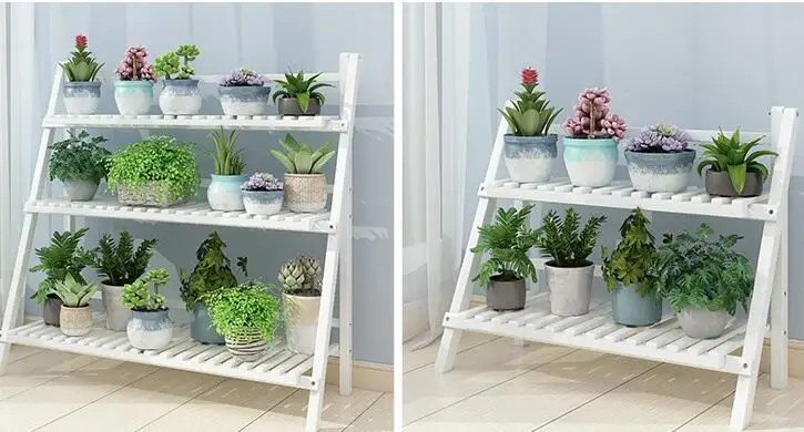 
2 tier wooden corner standing plant display stand shelf 