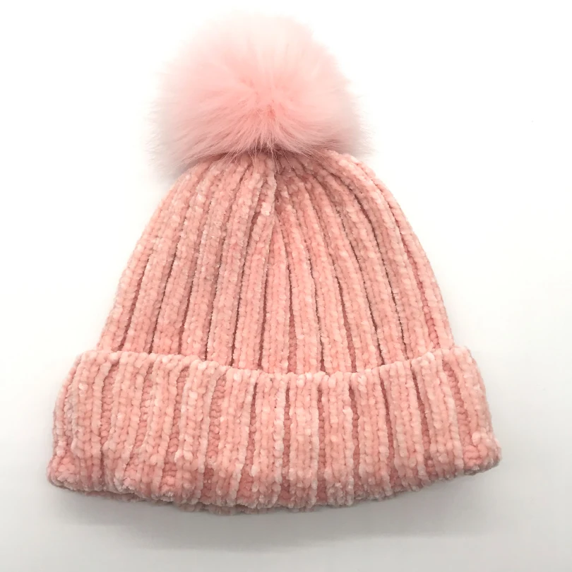 
Chenille hair ball girl knit fashion cute winter hat 