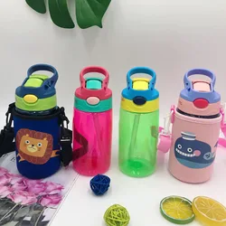 Cheap cute cartoon school children 480ml baby sippy cup bpa free portable plastic kids plastic water bottle with straw/straw