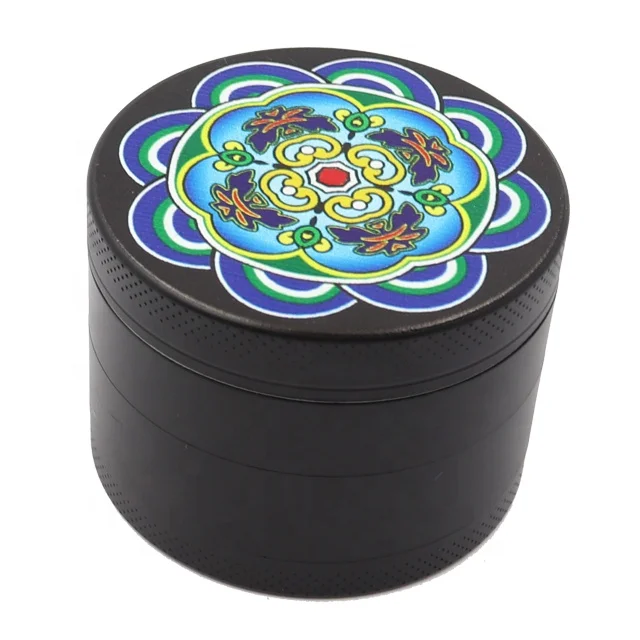 Mandala Series zinc alloy 4 Piece Herb Grinder 50mm black